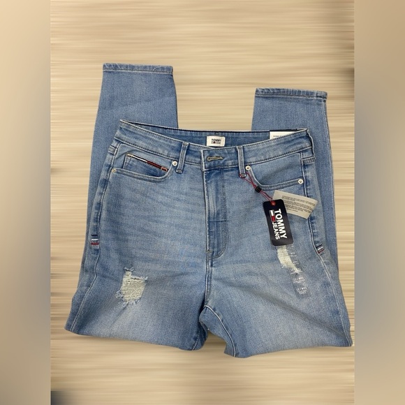 Tommy Hilfiger Skinny Jeans Women 31 Light Wash Distressed Mid Rise Stretch - Picture 3 of 5